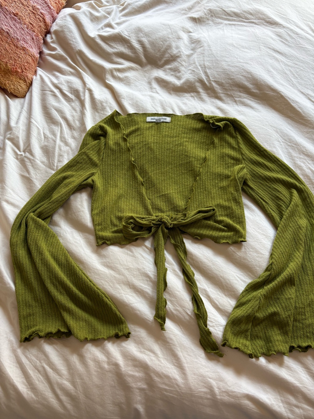 Urban Outfitters Olive Green Ribbed Tie-Front Crop Top